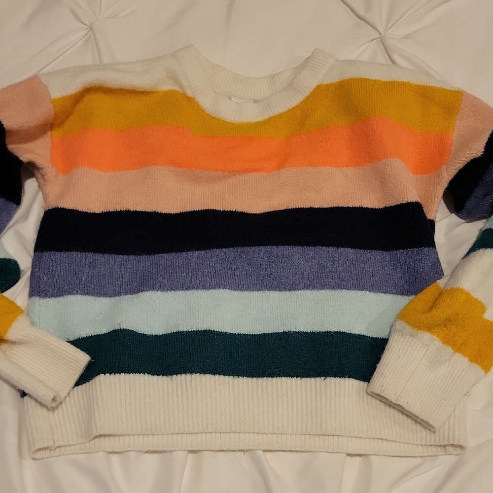 GAP Girl's Colorful Striped Crew Neck Sweater